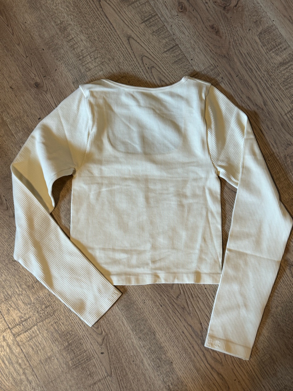 OQQ Ribbed Long Sleeve Crop Top Cream Size S NWOT Stretch Fitted - Picture 5 of 6